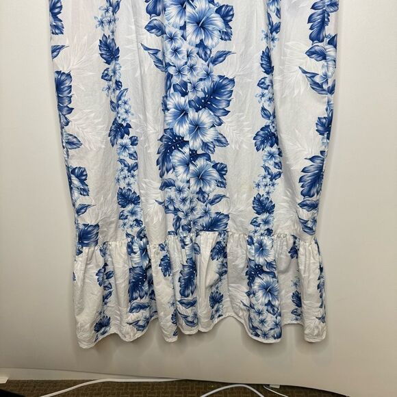 Two Palms white blue Tropical Floral Puff Sleeves Bottom Ruffle Maxi Dress 2XL - Picture 9 of 13